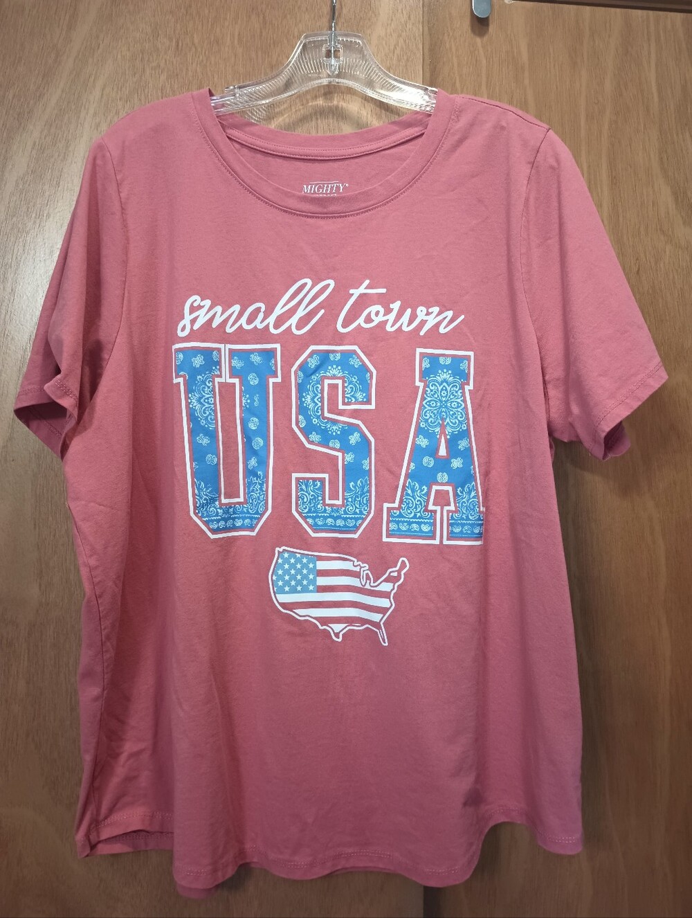 Mighty Fine Brand Graphic Tee. Salmon Pink. Women's 1X